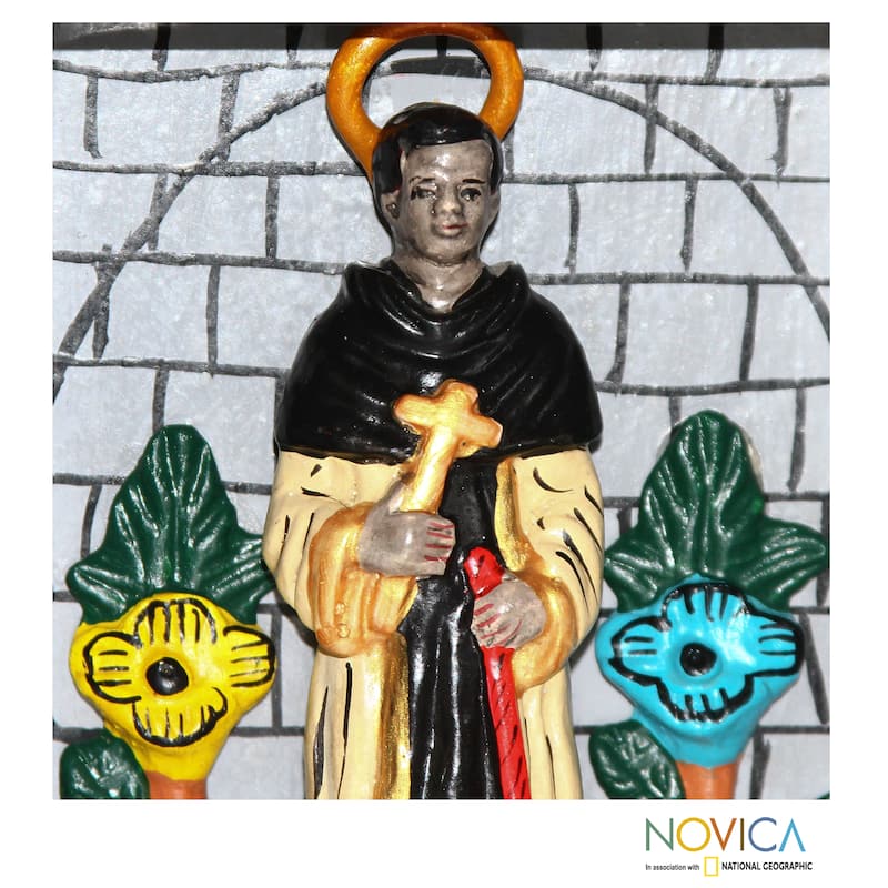 Handmade Ceramic 'Saint Martin De Porres' Retablo Diorama (Peru)