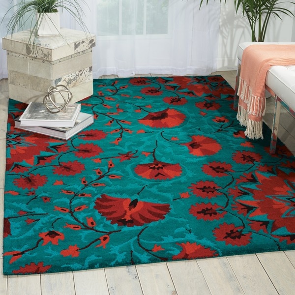 Shop Handtufted Suzani Teal Floral Bloom Rug 2'6 x 4' On Sale