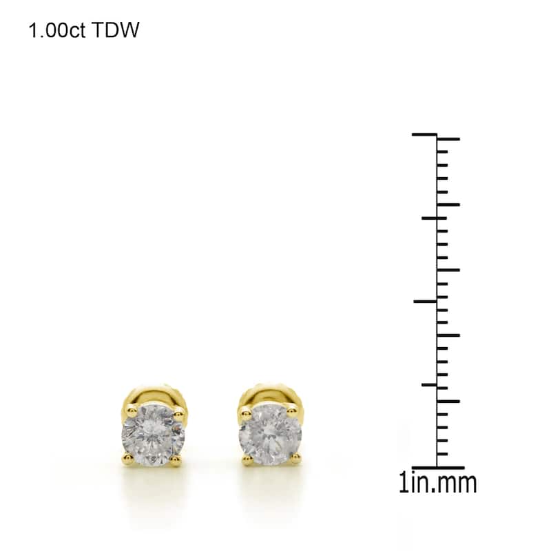 Auriya 14k Gold 1ct to 3ctw Round Clarity-enhanced Diamond Stud Earrings (I-J, I2-I3)
