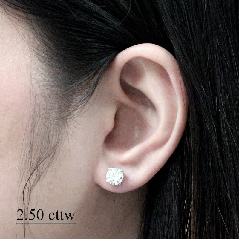 Auriya 14k Gold 1ct to 3ctw Round Clarity-enhanced Diamond Stud Earrings (I-J, I2-I3) - 2.50ct