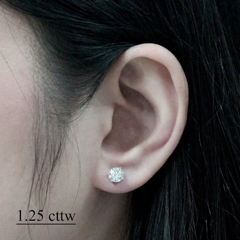 Auriya 14k Gold 1ct to 3ctw Round Clarity-enhanced Diamond Stud Earrings (I-J, I2-I3) - 1.25ct