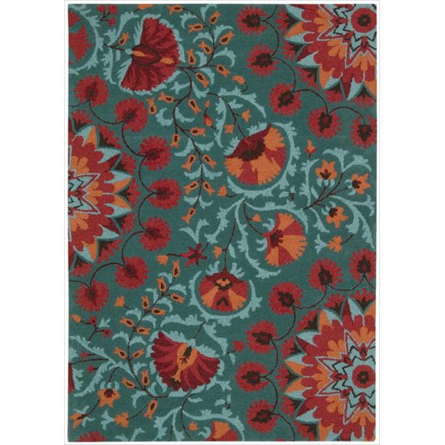 Nourison Hand tufted Suzani Teal Wool Floral Bloom Rug (39 X 59)