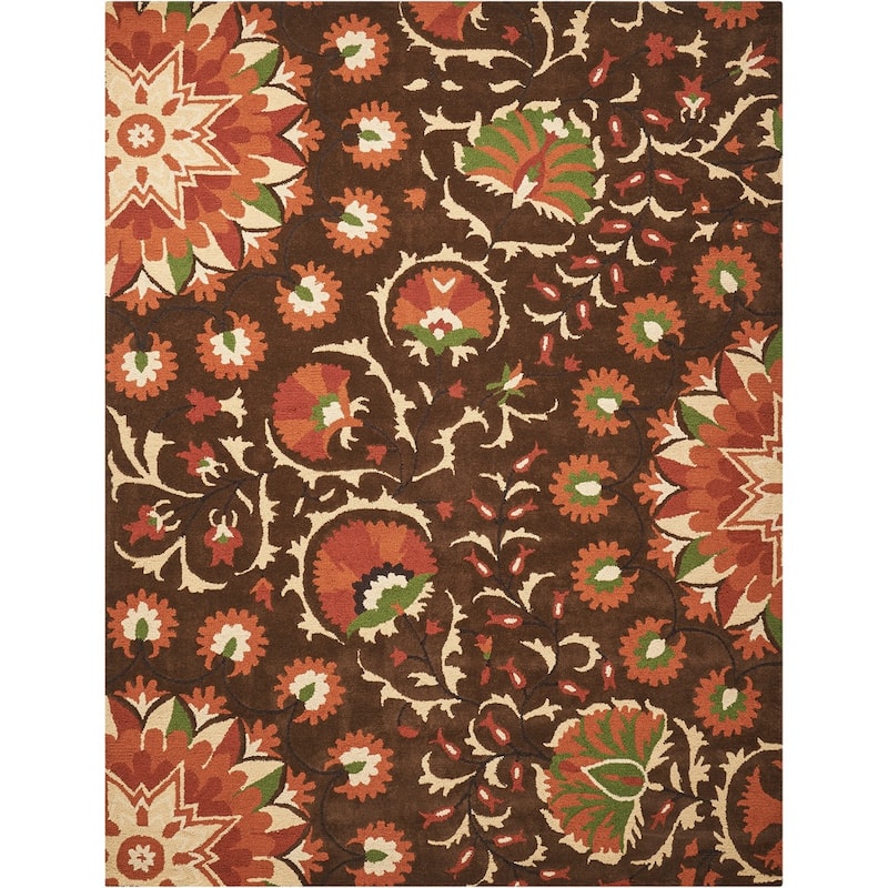 Nourison Suzani Abstract Floral Textured Hand-tufted Area Rug - 2' 6" x 4' - Brown - Rectangle