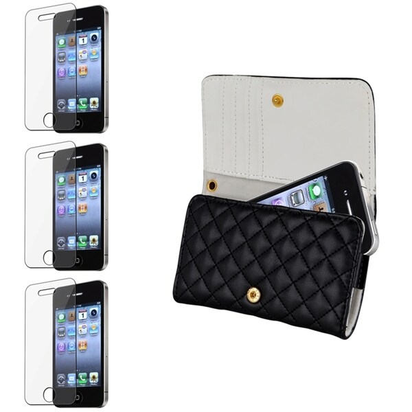 INSTEN Leather Wallet Phone Case Cover/ Screen Protector for Apple iPhone 4/ 4S
