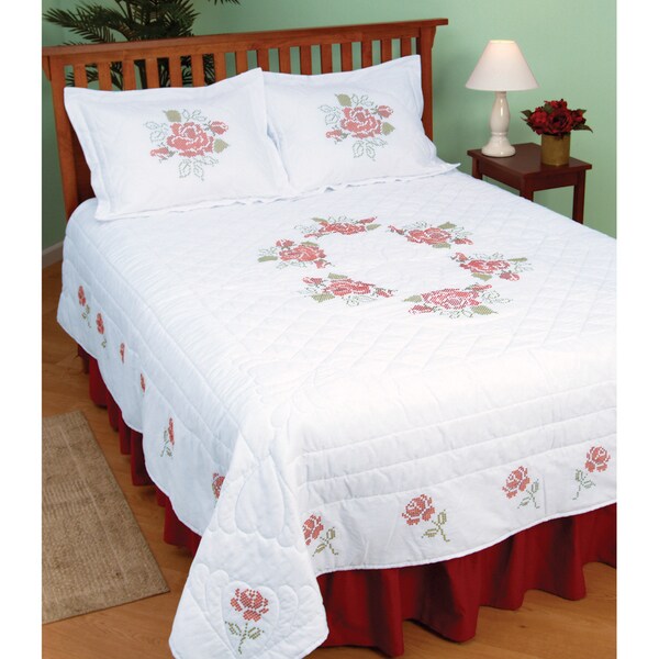 Stamped White Quilt Top XX Roses Free Shipping Today