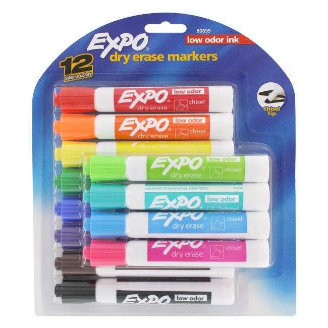 Expo Assorted Low Odor Chisel Dry Erase Whiteboard Markers (Pack of 12
