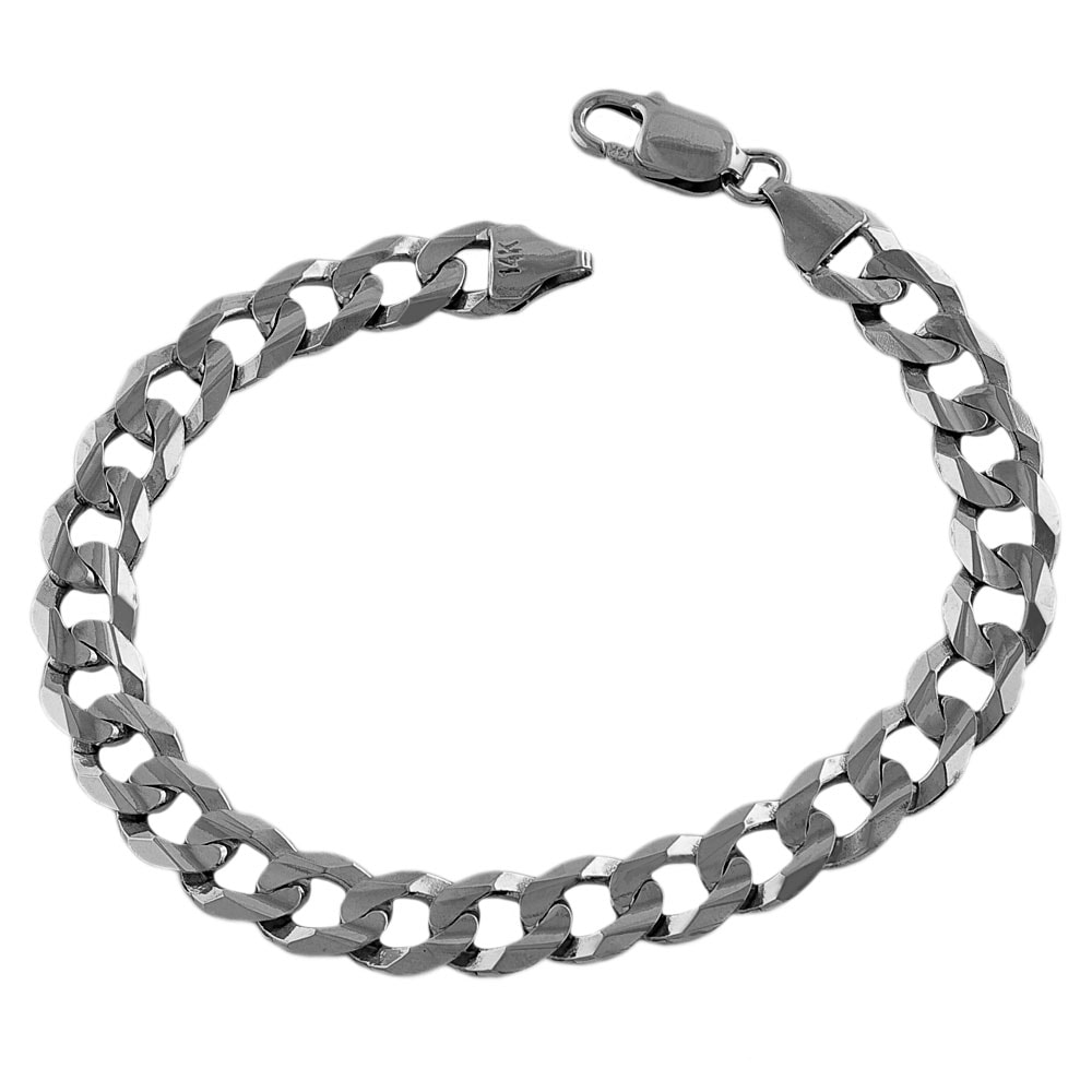 14k White Gold Men's Solid 8.5-inch Curb Link Bracelet