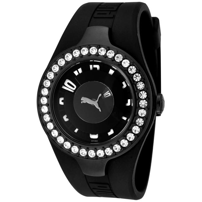 Puma Women's Dynamic Posh Spinning Puma Crystal Black Rubber Watch Puma Women's Puma Watches