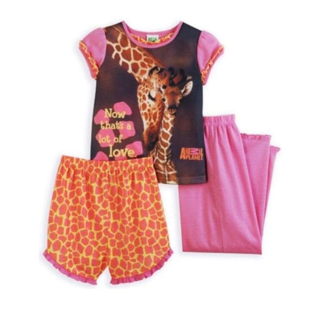 Animal Planet Girls 3 piece Giraffe Pajama Set