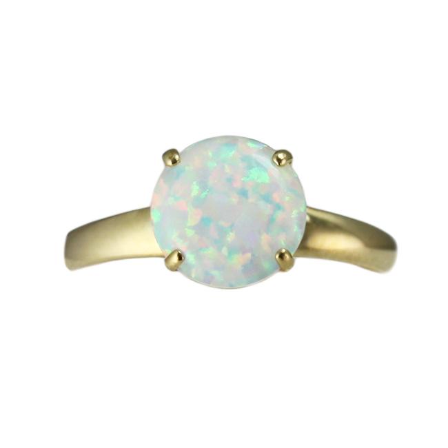 10k Yellow Gold Created Opal Solitaire Ring