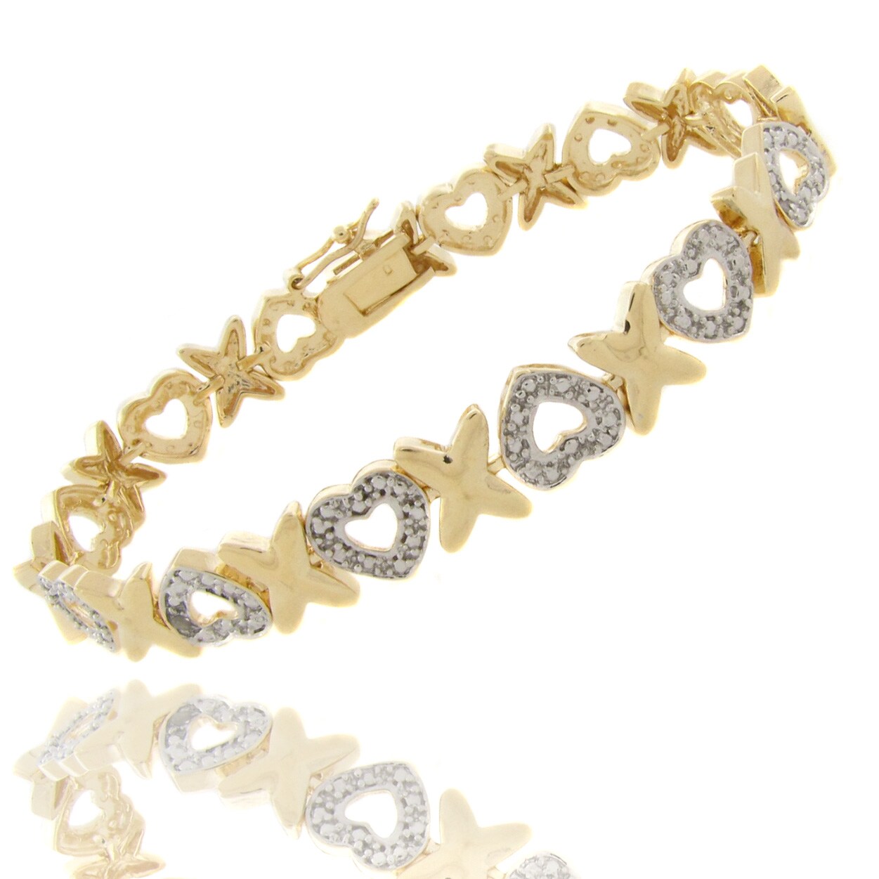 Fusion 14k Gold Overlay Diamond Accent X and Heart Bracelet 