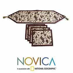 Set of 4 Natural Fiber Bali Flora Table Runner Placemats (Indonesia