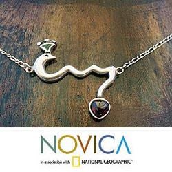 Sterling Silver Scorpio Bird Garnet Necklace (Mexico)   