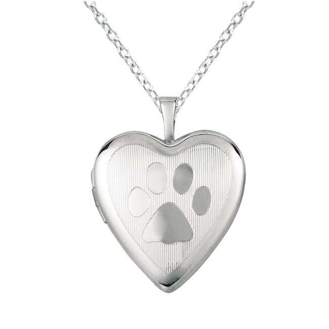 Sterling Silver Paw Print Heart shaped Locket Necklace  