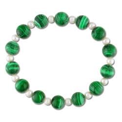   Freshwater Pearl and Malachite Bead Stretch Bracelet  