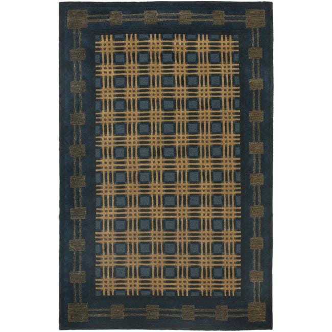 Handmade New Zealand Wool Gold/ Blue Rug (5'x 8') Safavieh 5x8   6x9 Rugs
