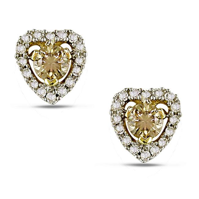 14k Yellow Gold 1/2ct TDW Brown and White Diamond Earrings (H I, I1 I2