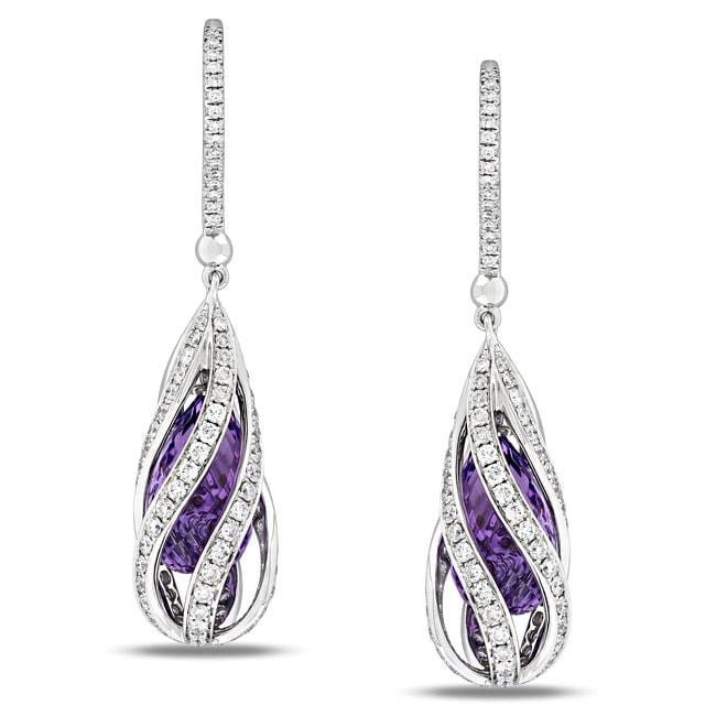 14k White Gold Amethyst and 1 5/8ct TDW Diamond Earrings (G H, SI1 SI2 