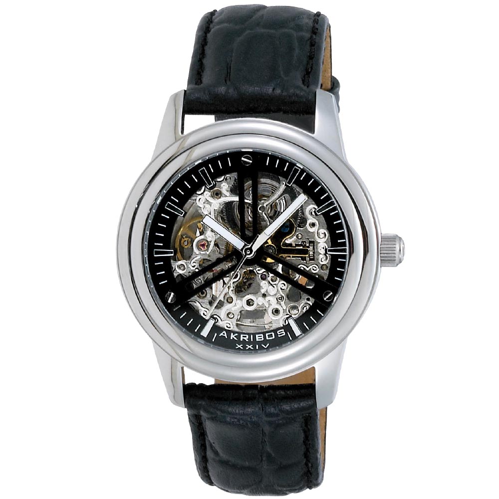 Akribos XXIV Mens Skeleton Automatic Propeller Dress Watch