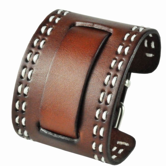 Nemesis Brown Wide Stitch Leather Cuff Wrist Watch Band - Free Shipping ...