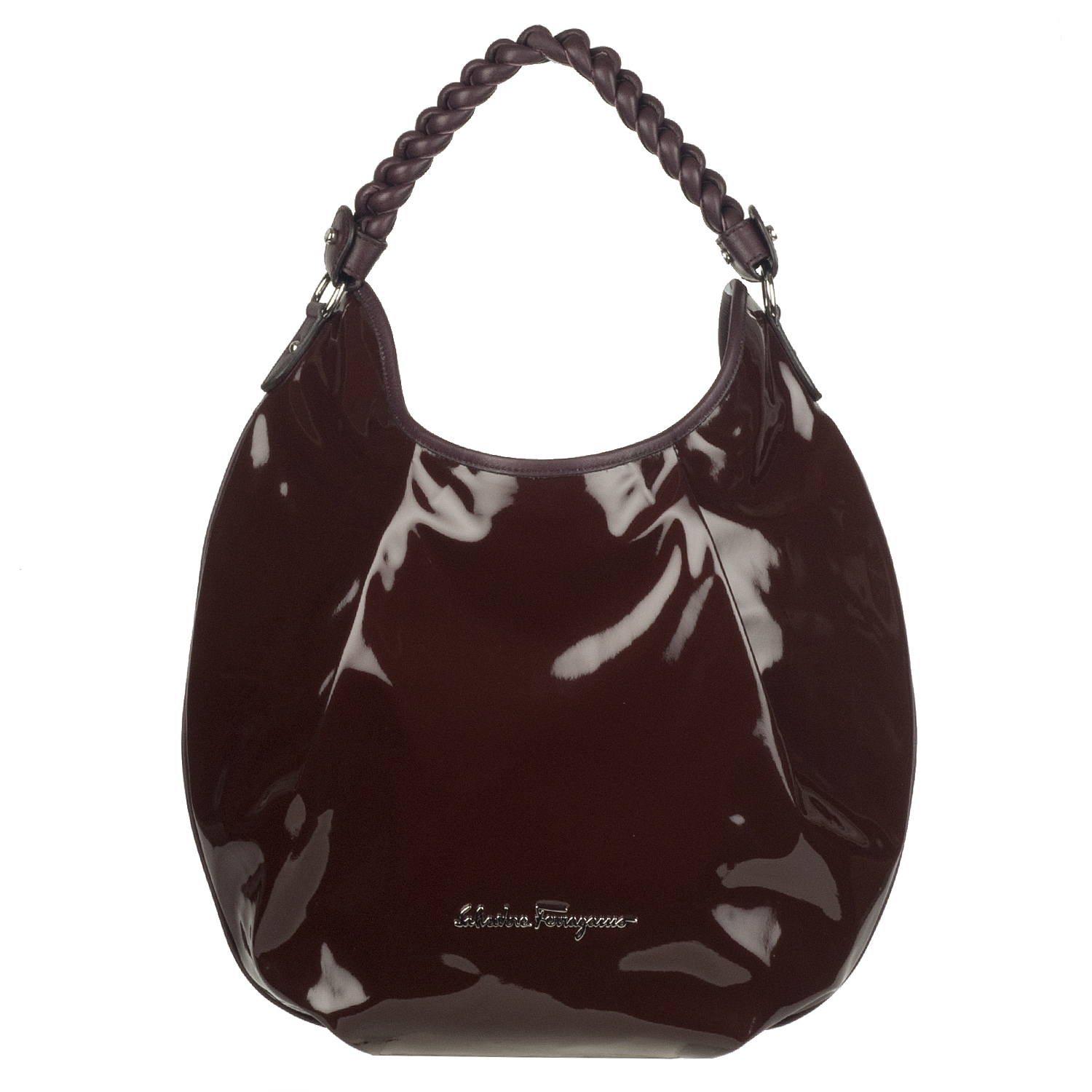 Salvatore Ferragamo Burgundy Patent Leather Hobo Bag