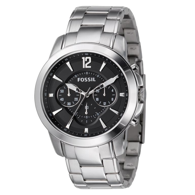 Shop Fossil Men's Stainless Steel Bracelet Black Dial Chronograph Watch