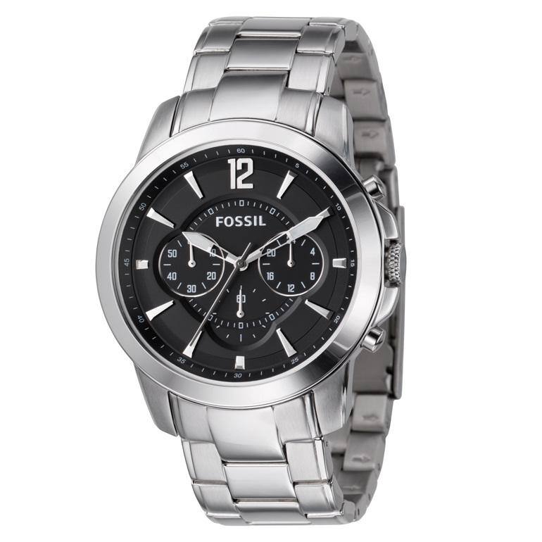 Fossil Men's Stainless Steel Bracelet Black Dial Chronograph Watch