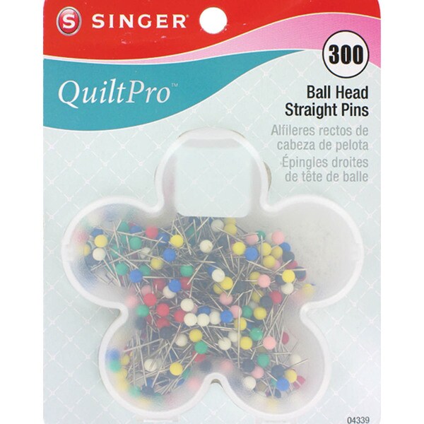 QuiltPro Ball Head Straight Pins In Flower Case-Size 17 1-1/16" 300/Pkg