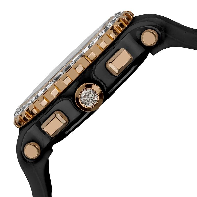 Akribos XXIV Women's Ceramic Rubber Black Strap Swiss Quartz Chronograph Watch - Gold