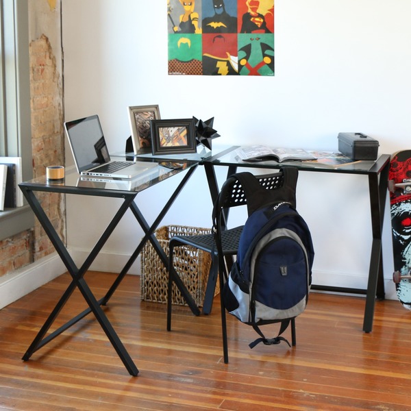 Metal and Glass Corner Computer Desk