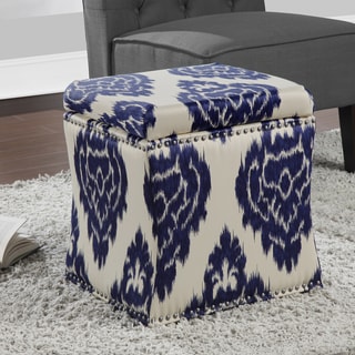 Curved Indigo Ikat Storage Ottoman Ottomans