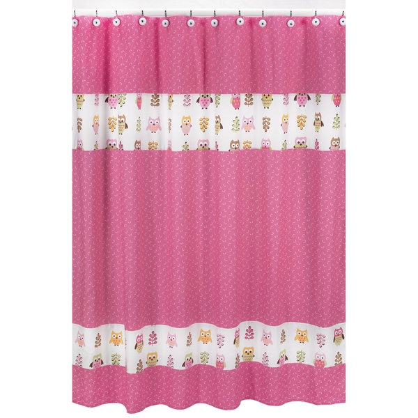 Pink Happy Owl Kids Shower Curtain
