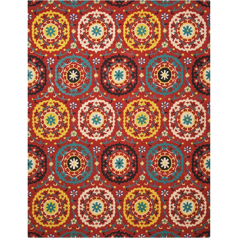 Nourison Suzani Hand-tufted Area Rug - 5' 3" x 7' 5" - Red - Rectangle