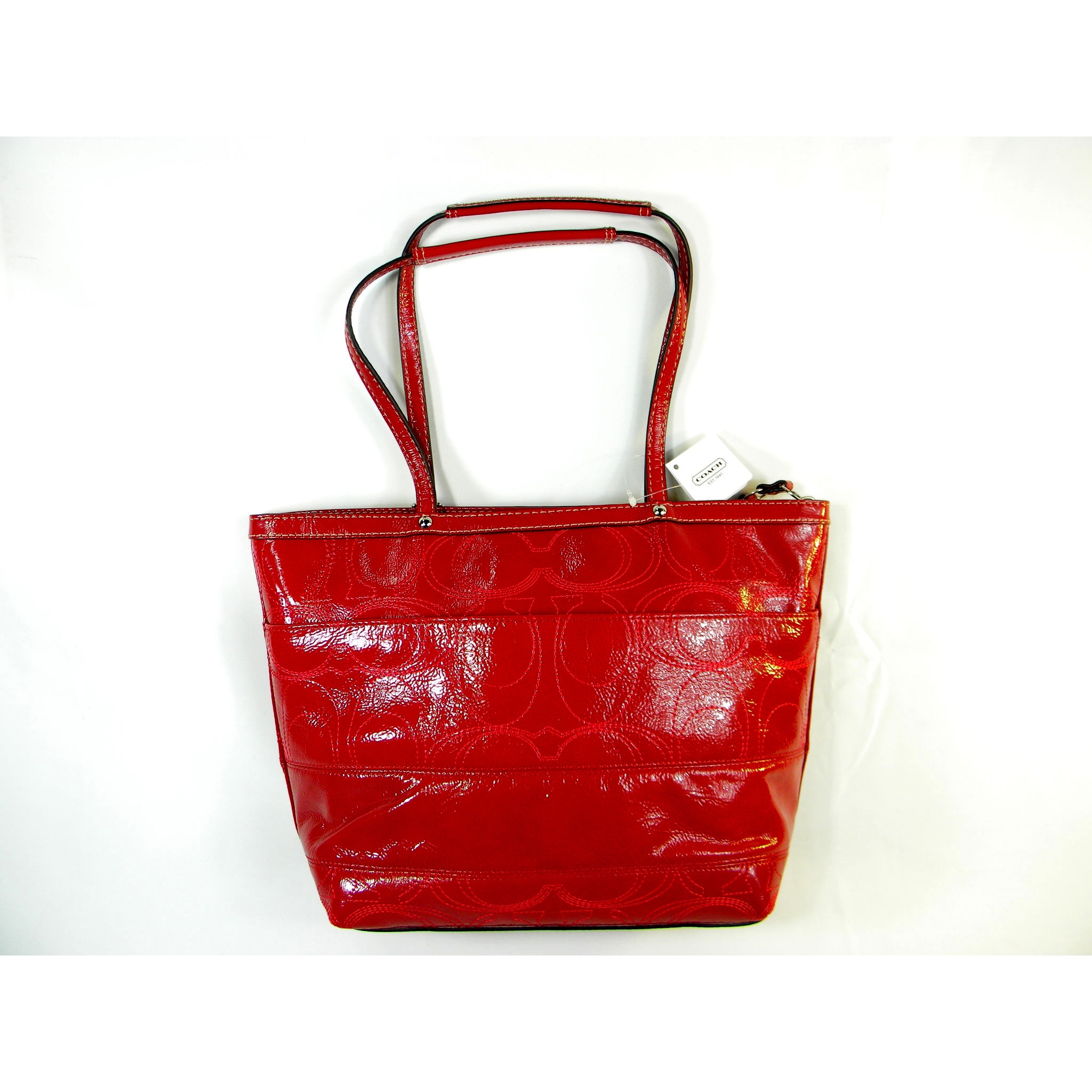 red patent leather tote bag