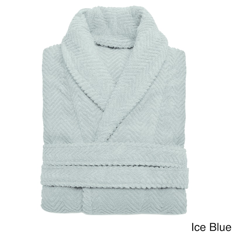 Authentic Hotel Spa Herringbone Weave Turkish Cotton Unisex Bath Robe - Ice blue - L/XL