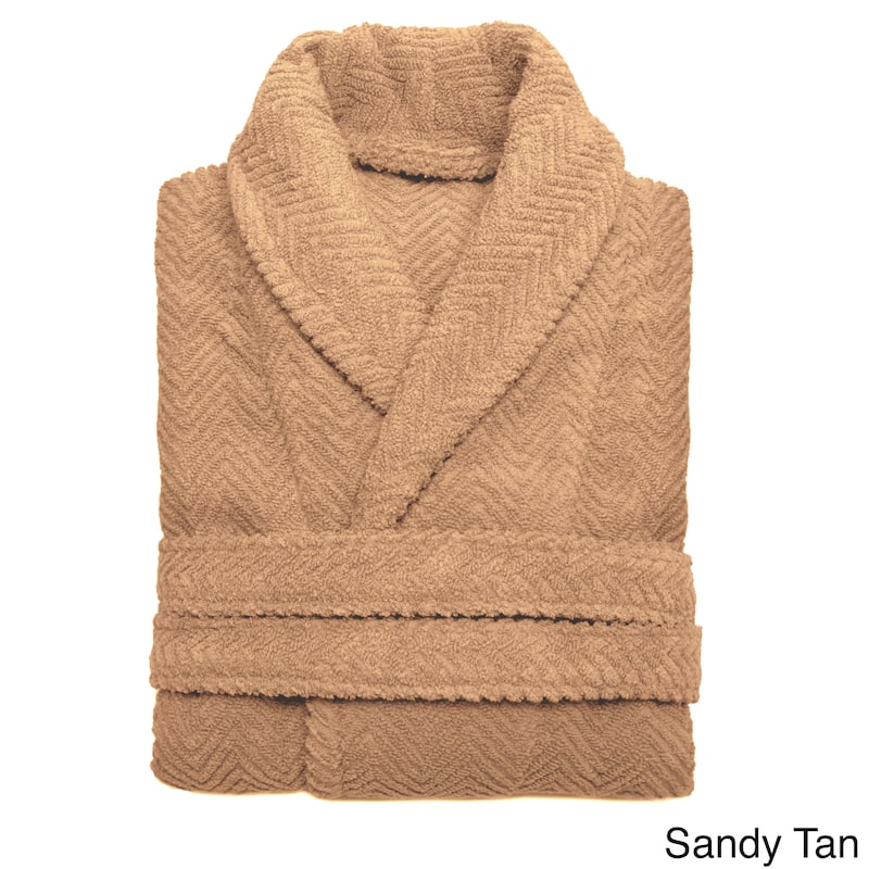 Authentic Hotel Spa Herringbone Weave Turkish Cotton Unisex Bath Robe - Sandy Tan - S/M