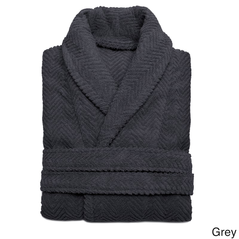 Authentic Hotel Spa Herringbone Weave Turkish Cotton Unisex Bath Robe - Charcoal - S/M