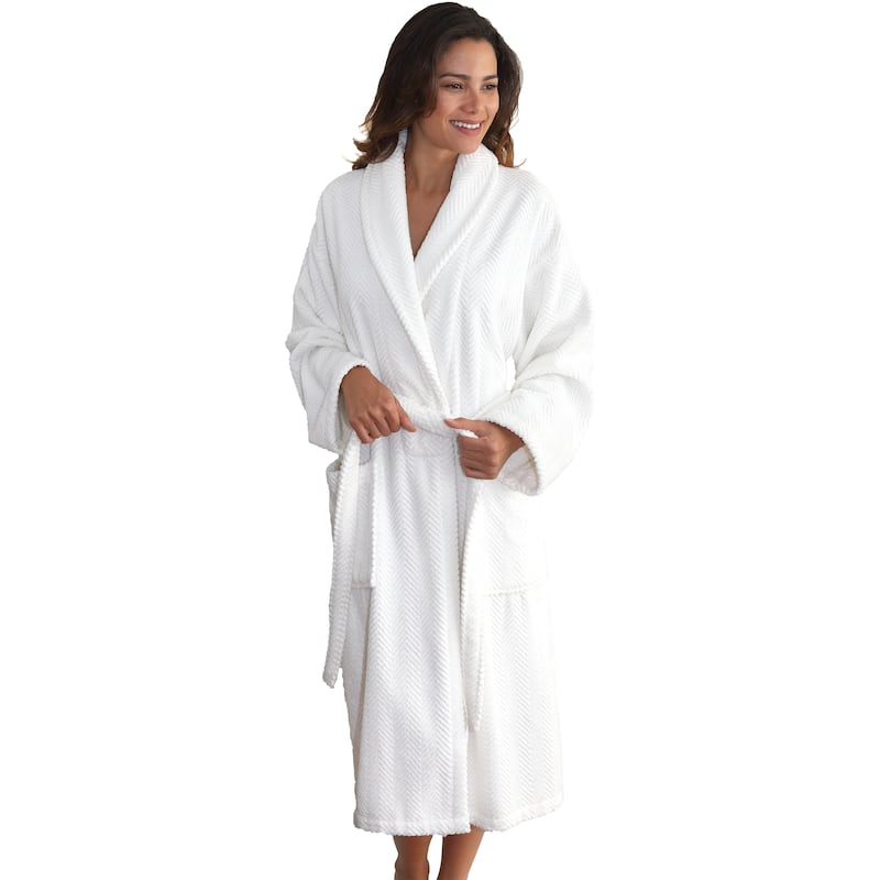 Authentic Hotel Spa Herringbone Weave Turkish Cotton Unisex Bath Robe