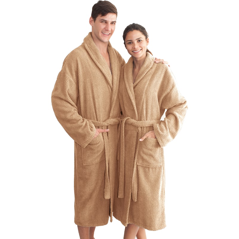 Authentic Hotel Spa Herringbone Weave Turkish Cotton Unisex Bath Robe