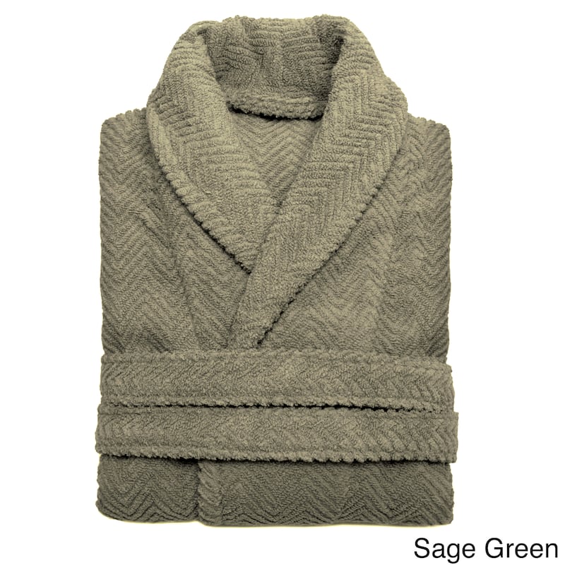 Authentic Hotel Spa Herringbone Weave Turkish Cotton Unisex Bath Robe - Sage Green/Sage - S/M