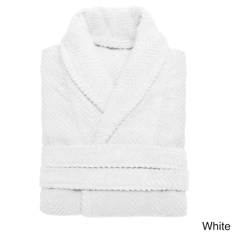 Authentic Hotel Spa Herringbone Weave Turkish Cotton Unisex Bath Robe - White - S/M