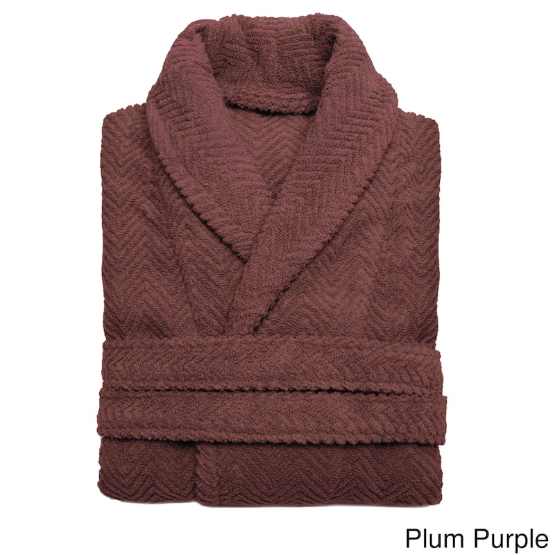 Authentic Hotel Spa Herringbone Weave Turkish Cotton Unisex Bath Robe - Plum - S/M