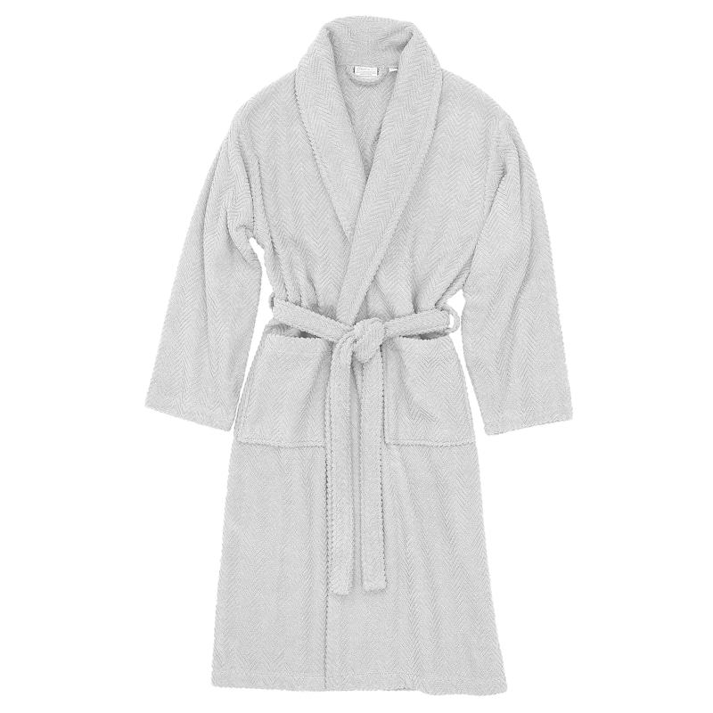 Authentic Hotel Spa Herringbone Weave Turkish Cotton Unisex Bath Robe - Light grey - L/XL