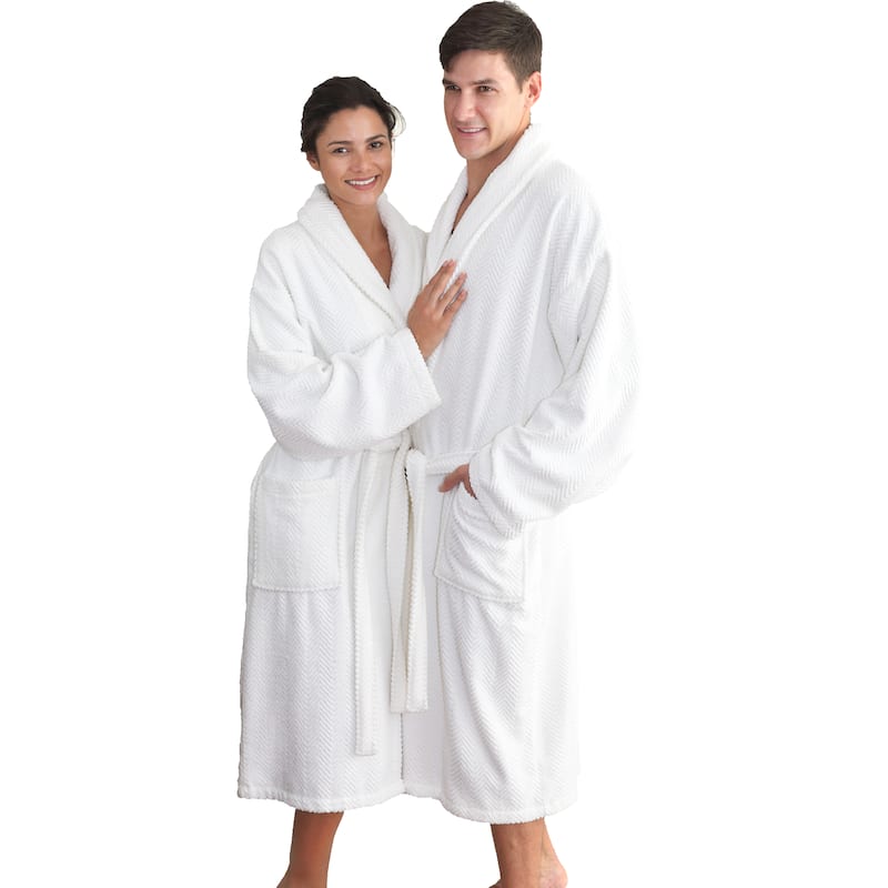 Authentic Hotel Spa Herringbone Weave Turkish Cotton Unisex Bath Robe