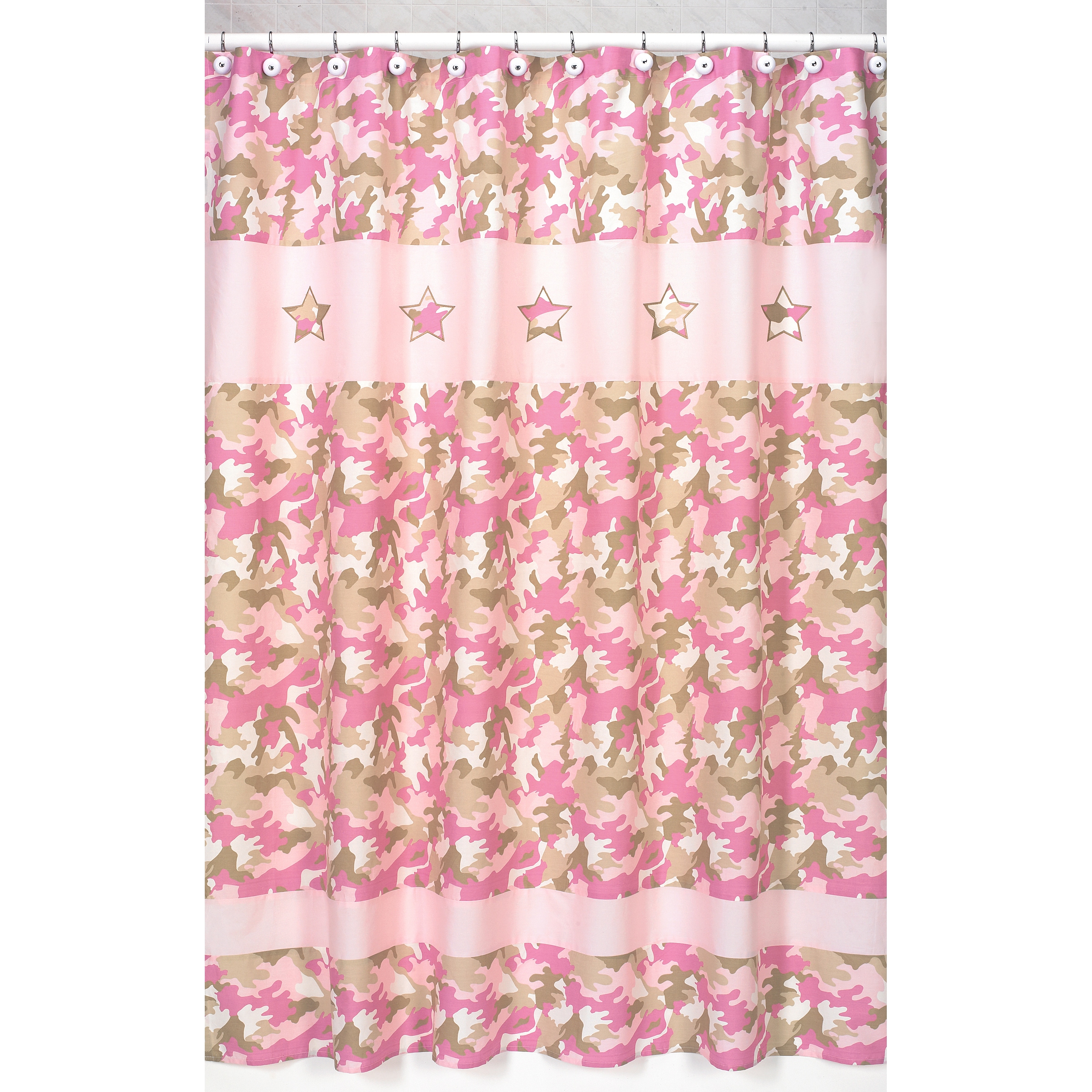 Pink And Khaki Camouflage Kids Shower Curtain (Pink and Khaki CamoMaterials 100 percent cotton fabricsDimensions 72 inches x 72 inchesCare instructions Machine washableThe digital images we display have the most accurate color possible. However, due to