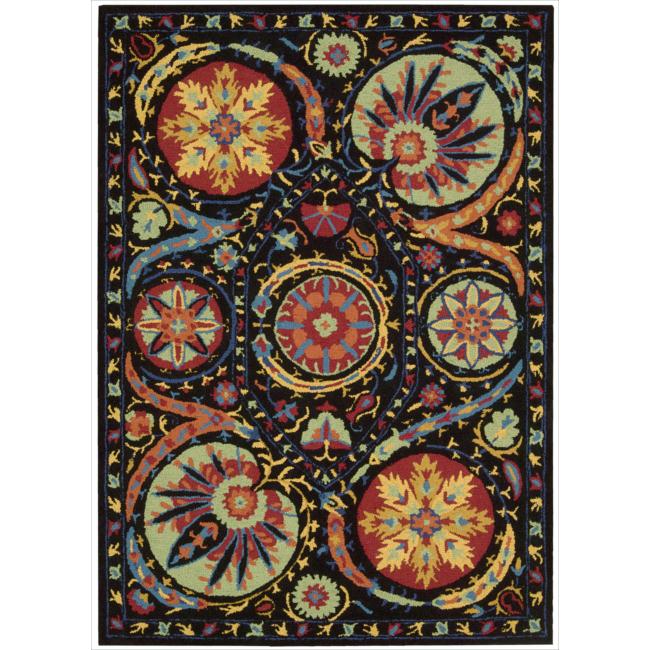 Hand tufted Suzani Black/ Multicolor Floral Medallion Rug (39 X 59)