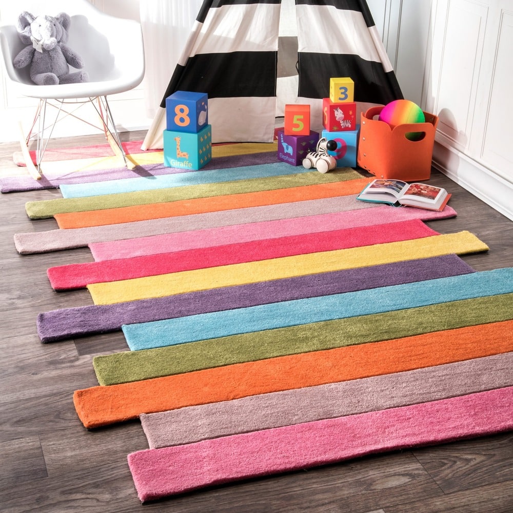 Nuloom Handmade Kids Striped Multicolor Abstract Area Rug