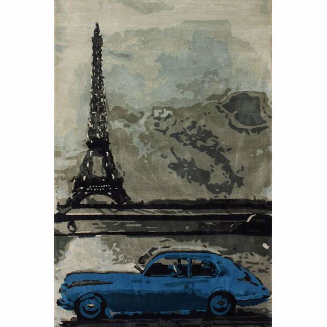 Nuloom Handmade Eiffel Tower Car Blue Wool Rug