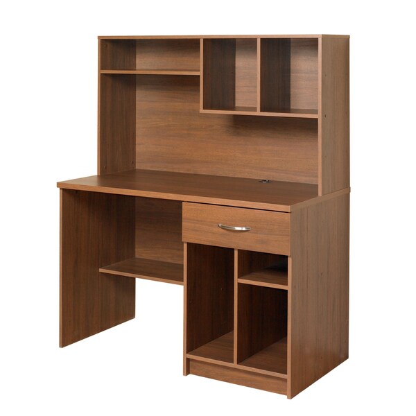 akadaHOME Walnut Computer Desk with Hutch