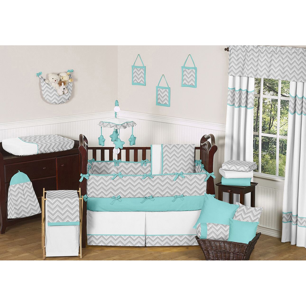 Shop Sweet Jojo Designs Grey And Turquoise Zig Zag 9 Piece Crib